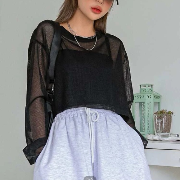 Sheer drop shoulder top - Picture 2 of 5